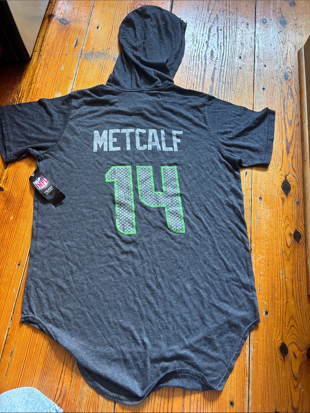 NFL Men's Hooded Tee - Charcoal with Green Accents (Metcalf #14)